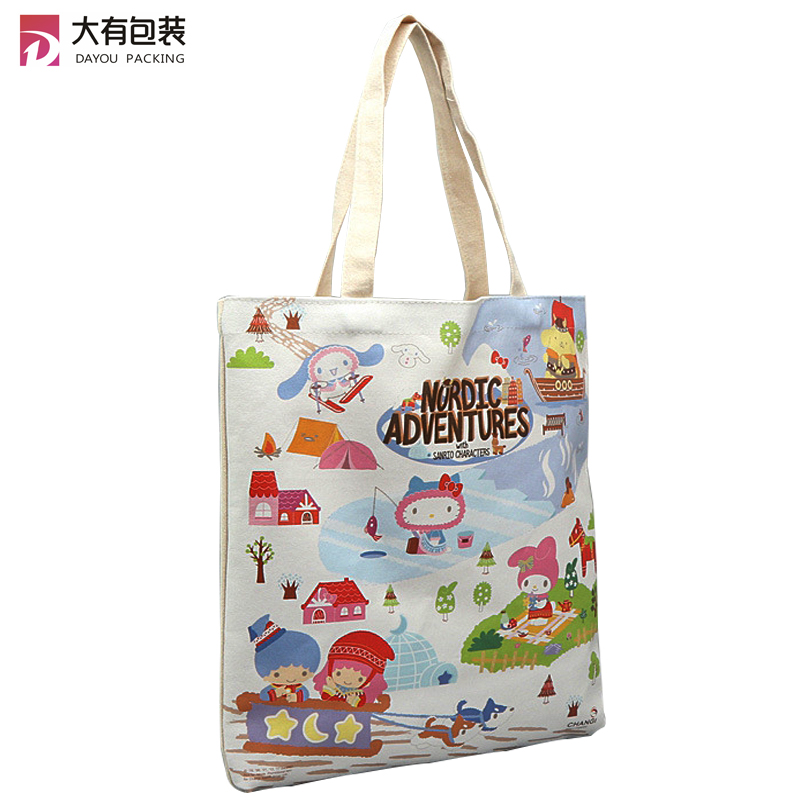 Lovely Shopping Collapsible Plain Cotton Canvas Bag with Children's Cartoon Patterns Printed