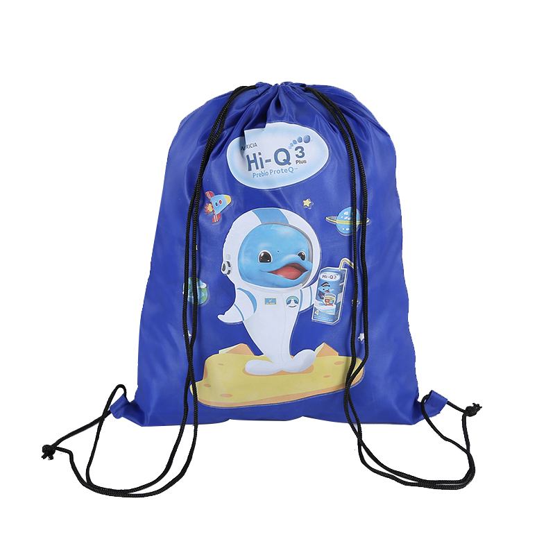 Blue Nylon Drawstring Bag with Logo Printed