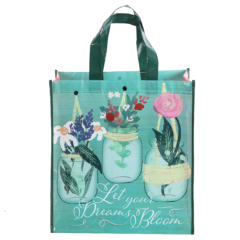 green Flower shop waterproof promotional shopping bag