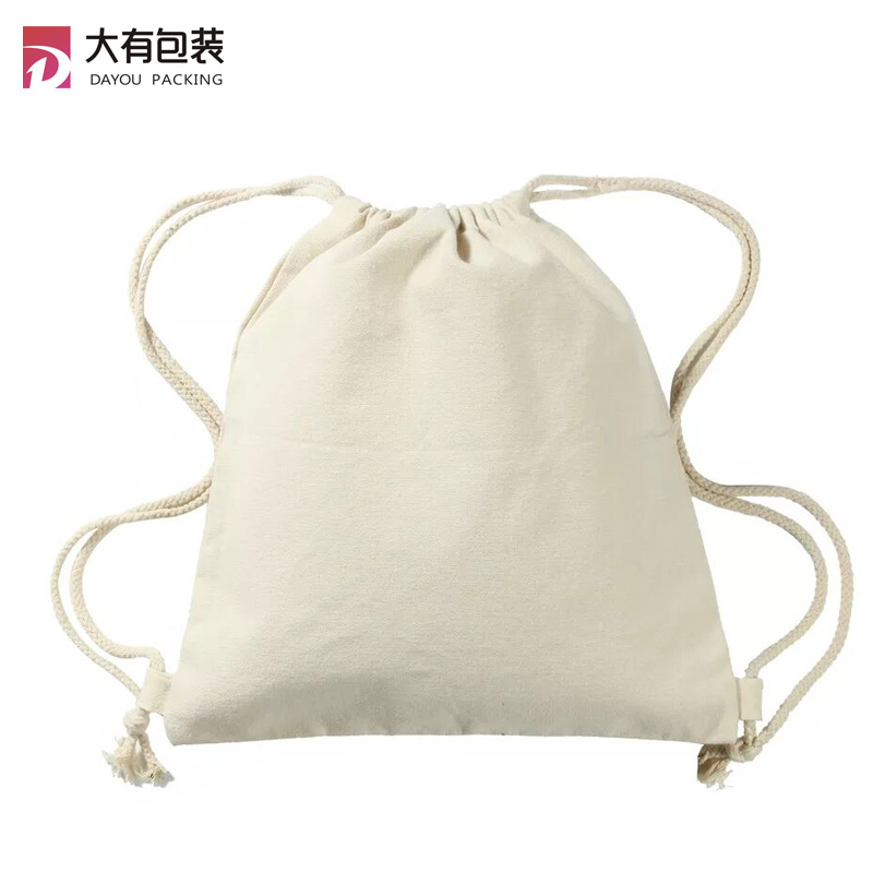 Custom Promotional Cotton Canvas Drawstring Backpack Bag with Printed Logo