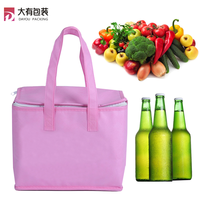 Superior Quality Pink Can Food Milk Ice Cream Beer Customized Size Zipper Picnic Lunch Non Woven Wine Bottle Cooler Bag