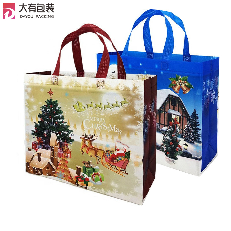 Quick Shipping Custom Size Reusable Laminated PP Non Woven Tote Bag Christmas Gift Bag 